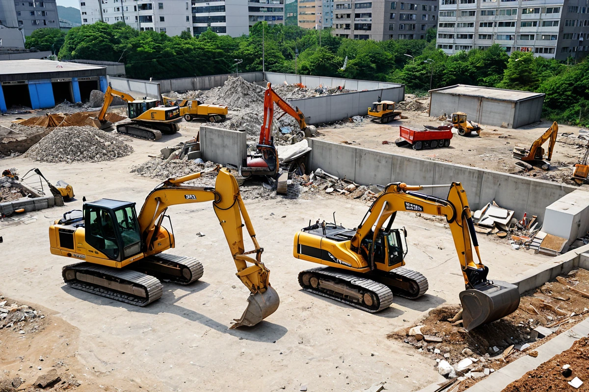 수원 곡반정동 철거 현장에서 철거 전 현장 조사를 완료한 후 정확한 비용 산정을 위해 작성된 문서와 함께 철거 장비가 정리된 공간. 철거 작업의 안전 절차를 준수한 채로 철거 장비